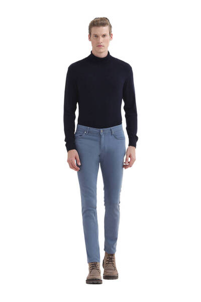 Ramsey مزيج القطن النحيف المزخرف باللون النيلي - بنطال كاجوال