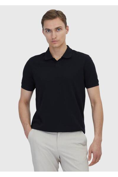 Ramsey Crni obični polo ovratnik 100% pamuk T-shirt