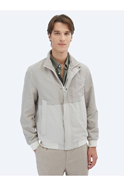 Kip Bej Regular Fit Gizli Kapüşon Casual Dokuma Mont