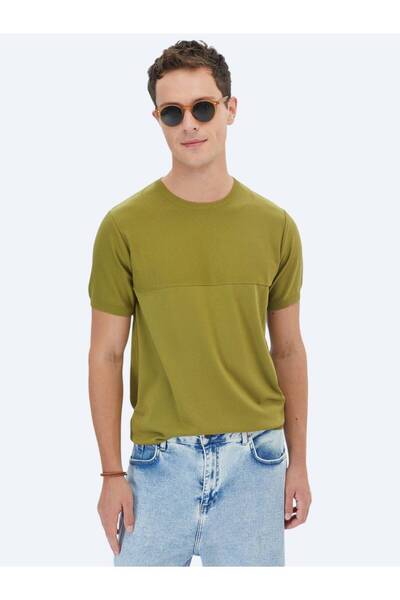 Kip Uljano zelena okrugla kragna pletenina - obrnuto pletenje