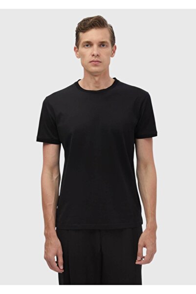 Ramsey Siyah Düz Bisiklet Yaka %100 Pamuk T-Shirt