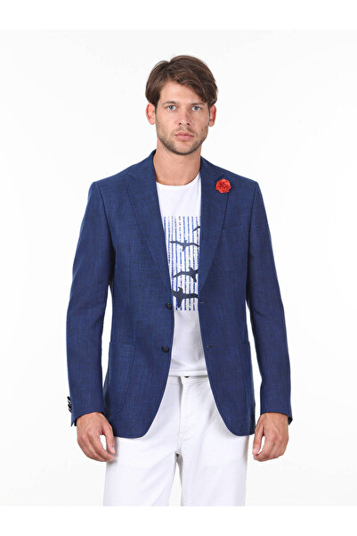 Kip Erkek Saks Desenli Dokuma Ceket