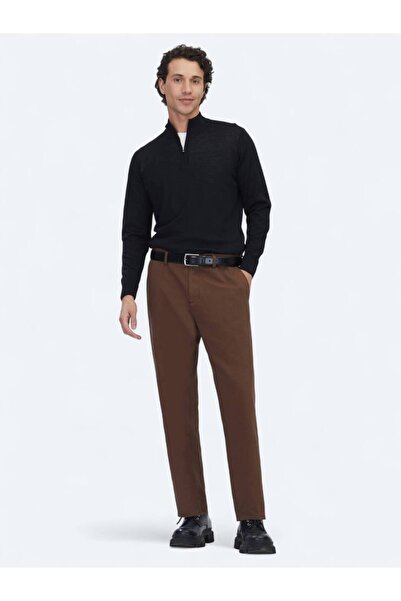 Kip Kahverengi Dokuma Relaxed Fit Casual Pamuk Karışımlı Pantolon