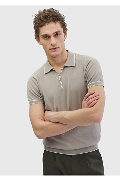 Ramsey Beige Polo Neck 100% Cotton Knitwear