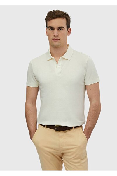 Ramsey Ekru Düz Polo Yaka %100 Pamuk T-Shirt
