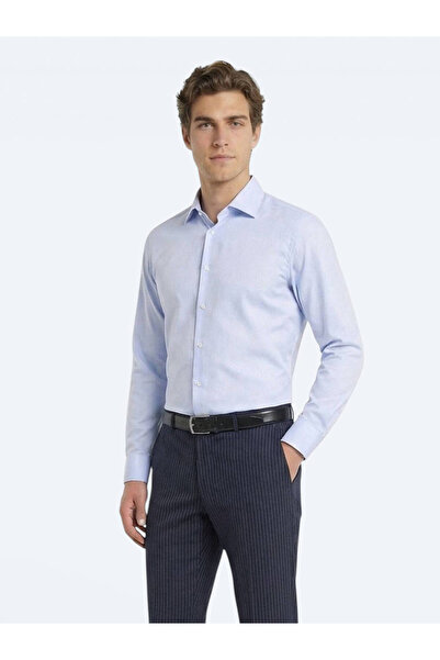 Kip Синя обикновена тънка тъкана класическа риза от 100% памук