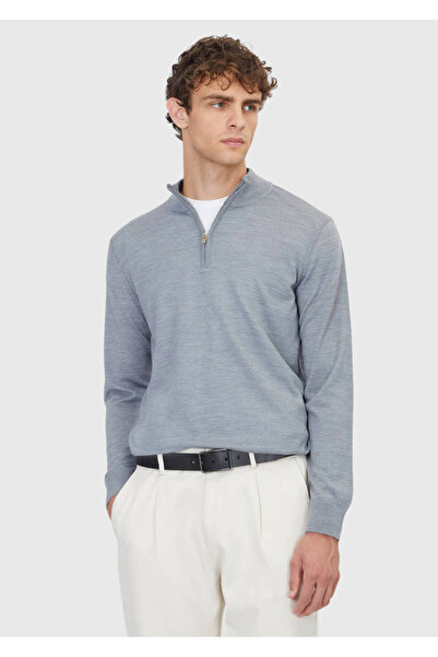 Ramsey سترة تريكو من الصوف المحبوك بنصف الياقة المدورة باللون الرمادي الفاتح