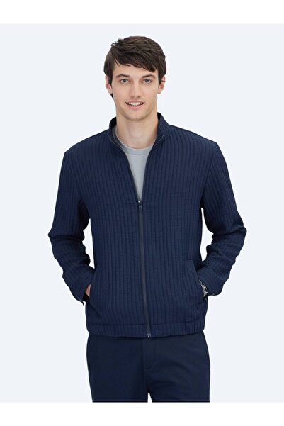 Kip Palton țesut casual, albastru bleumarin, cu croiala normală