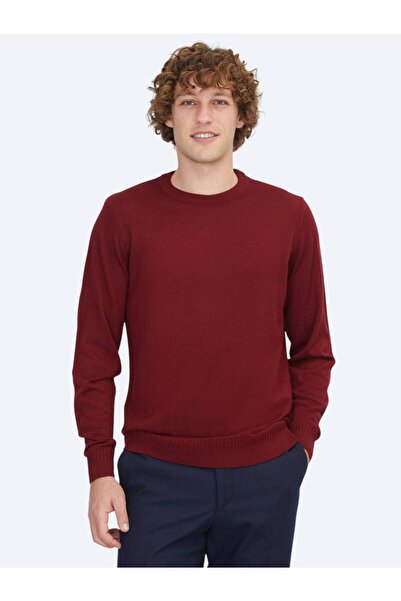 Kip Red Crew Neck Jacquard Wool Blended Knitwear Sweater