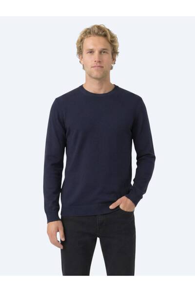 Kip Mornarsko plavi okrugla kragna obični pleteni džemper