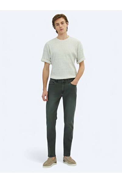 Kip Pantaloni din denim slim fit din bumbac verde închis