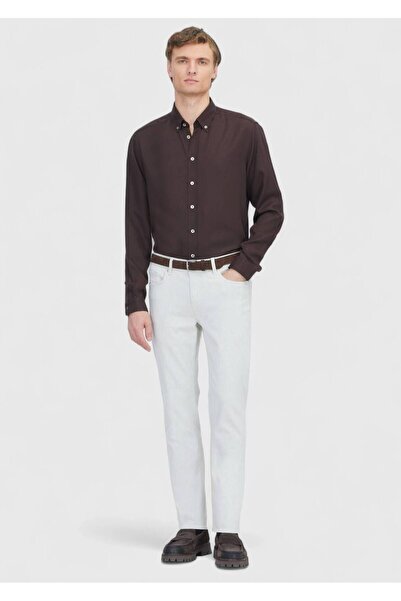 Ramsey Pantaloni din denim ecru, drepti, slim fit, amestec de bumbac