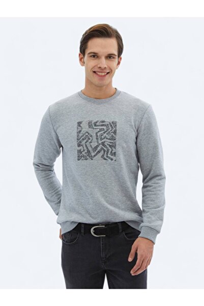 Kip Anthracite Crew Neck Printed Sweatshirt