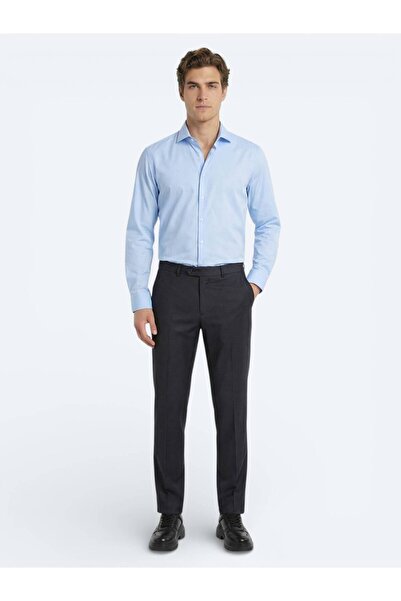 Kip Antrasit Düz Dokuma Fitted Fit Klasik Yün Karışımlı Pantolon