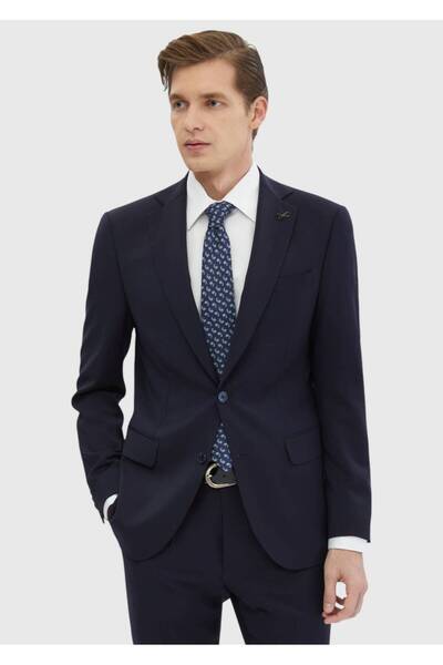 Ramsey Navy Blue Plain Modern Fit 100% Wool Suit