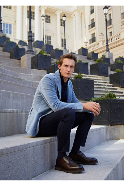 Ramsey سترة محبوكة باللون الأزرق - مزيج من القطن، مقاس نحيف، تصميم أنيق