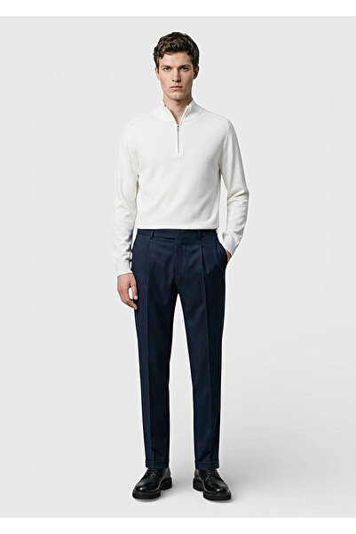 Ramsey Petrol Woven Regular Fit Casual 100% Wool Trousers