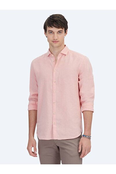 Kip Salmon Plain Regular Fit Woven Casual Cotton Blend Shirt