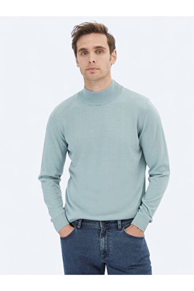 Kip Mint Yarım Balıkçı Yaka Düz Örgü Yün Karışımlı Triko Kazak