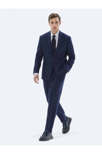 Kip İndigo Düz Comfort Fit Yün Karışımlı Takım Elbise