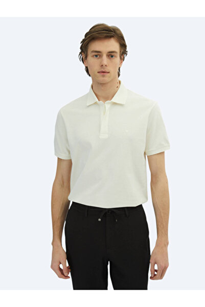 Kip Off White Plain Polo Neck 100% Cotton T-Shirt
