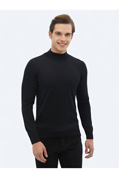 Kip Crni džemper sa polurolom, obični pleteni Mešavina vune pleteni odjevni p...