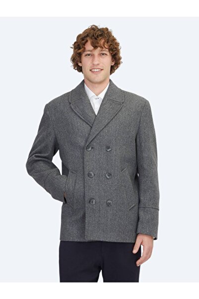 Kip Koyu Gri Regular Fit Kruvaze Yaka Casual Örme Kaban
