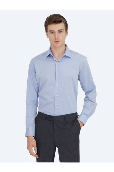 Kip Light Navy Regular Fit Woven Classic Cotton Blend Shirt