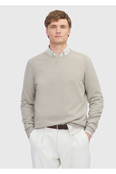 Ramsey Beige Crew Neck Plain Knit 100% Cashmere Sweater