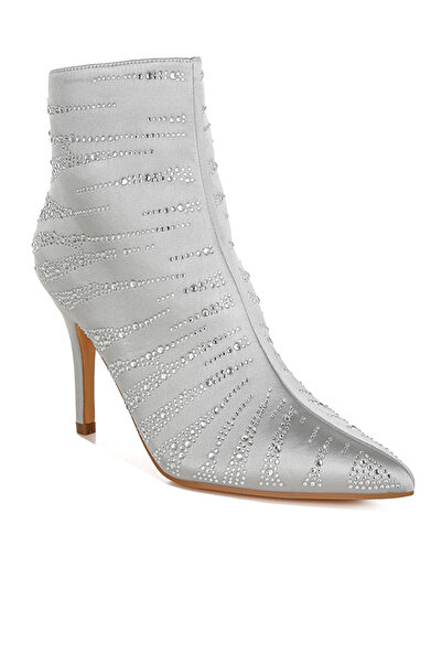 london Rag Women Satin Rhinestone Ankle Party Boots in Silver