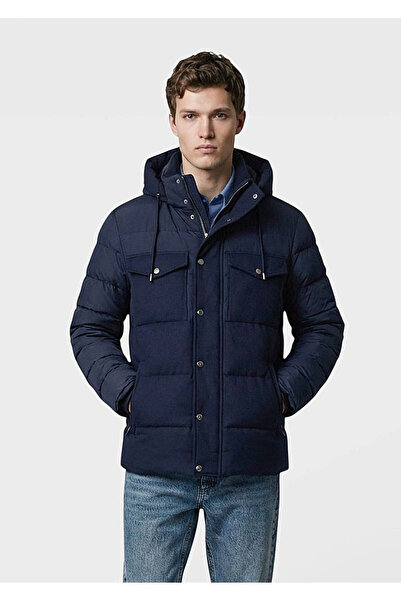 Ramsey Lacivert Regular Fit Kapüşonlu Casual Dokuma Mont