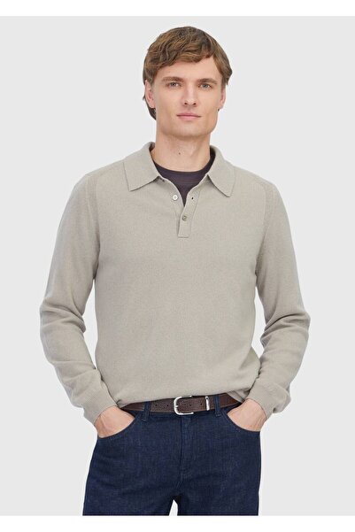 Ramsey سترة تريكو من الكشمير بنسبة 100% بياقة بولو وتصميم سادة باللون البيج
