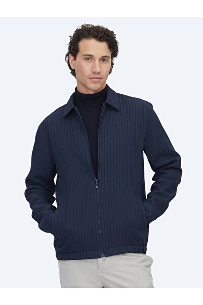 Kip Lacivert Regular Fit Dokuma Overshırt