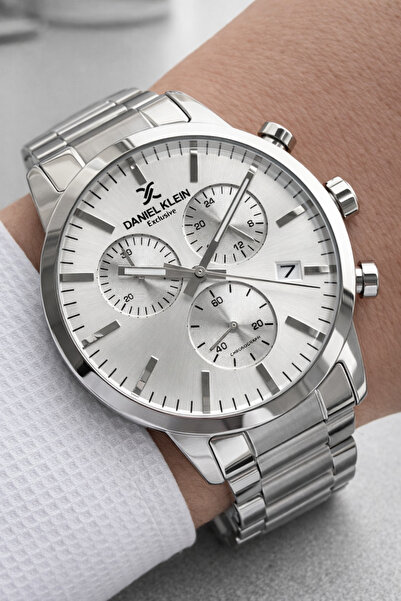 Daniel Klein ساعة يد رجالية بتصميم دائري مع حزام فولاذي وساعة توقيت 3 ATM مقا...