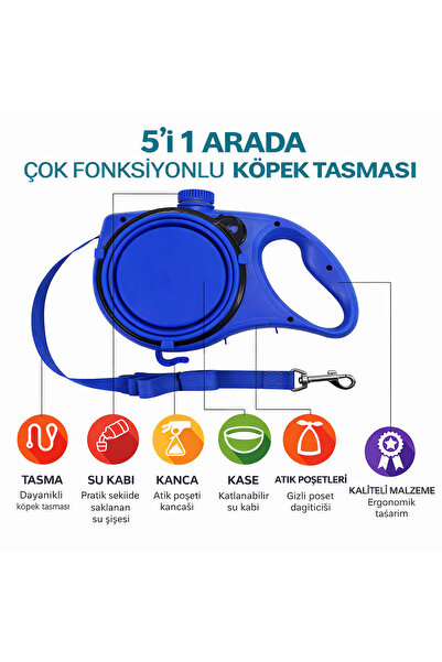 Deku 5’i 1 Arada Çok Fonksiyonlu Köpek Tasması – Su Kabı, Mama Kasesi ve Poşe...