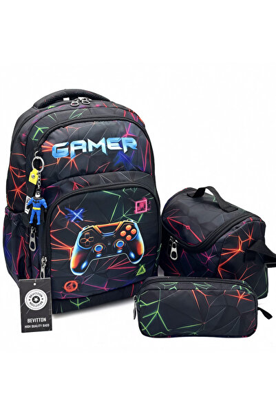 Bevitton Siyah ilk Okul Çantası 3'lü Seti Erkek Çocuk ilkokul Çantası Karakte...