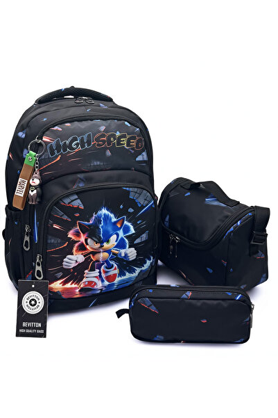 Bevitton Suya Dayanıklı Sırt ilkokul Çantası 3'lü Set Erkek Çocuk Siyah İlk O...