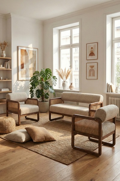 Zem Alaves Hazeran Jüt Çay Seti Ceviz Ahşap,sütlü Kahve (1 ADET IKİLİ BERJER ...