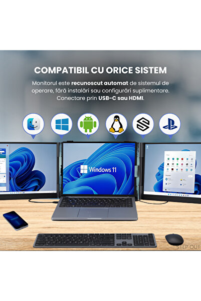 OEMS Monitor portabil extensibil pentru laptop 15.6 " FHD 1080P HDMI Ultra subțire Plug & Play pentru PC, Mac, Consolă