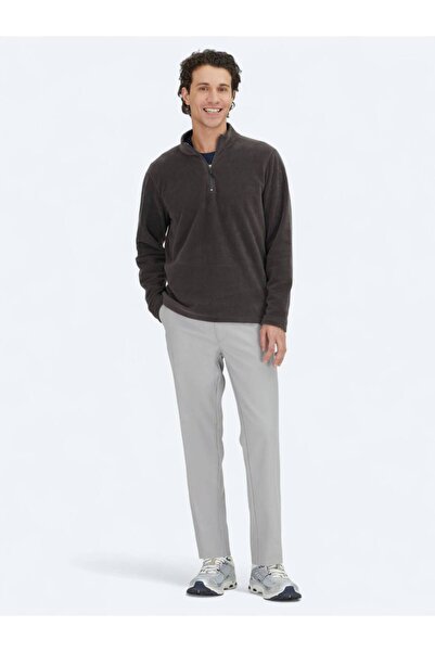 Kip Anthracite Mock Neck Plain Fleece Sweatshirt