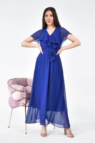 Dipmoda Women's Tie Detail Chiffon Dress for Special Occasions Dp8047