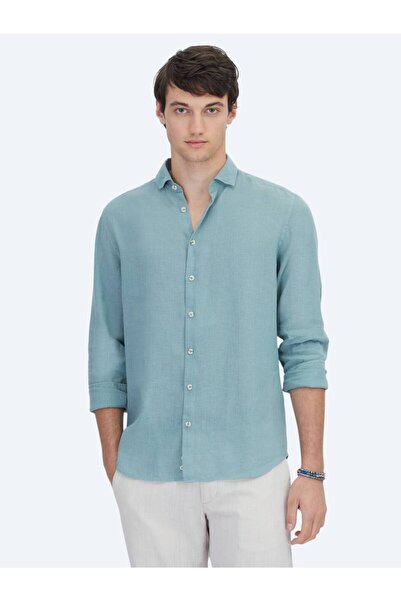 Kip Nile Green Plain Regular Fit Tkano Ležerna Mešavina pamuka Košulja