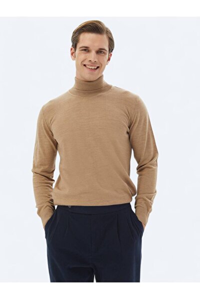 Kip Πλεκτό πουλόβερ με ίσιο μαλλί με ίσιο ζιβάγκο με τρίχες καμήλας