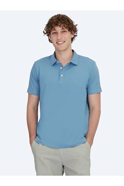 Kip Tricou albastru din amestec de bumbac cu gât polo