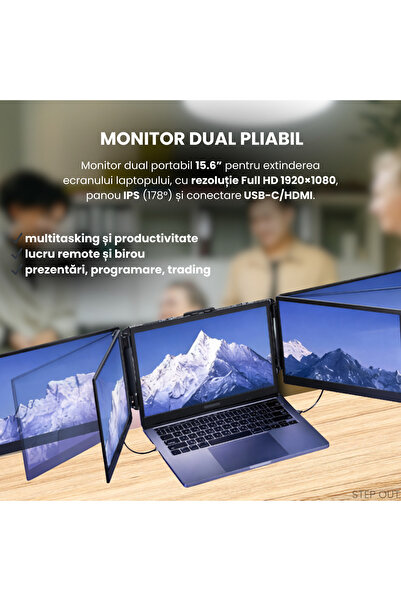 OEMS Monitor portabil extensibil pentru laptop 15.6 " FHD 1080P HDMI Ultra subțire Plug & Play pentru PC, Mac, Consolă