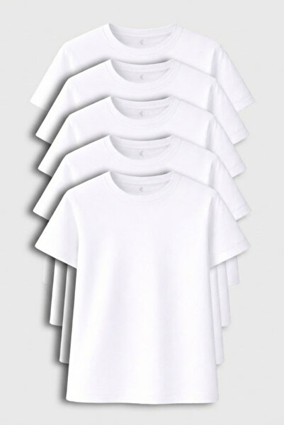 Gizrain Γυναικείο λευκό μπλουζάκι 5 τεμαχίων με άνετη εφαρμογή, βαμβακερό, απ...