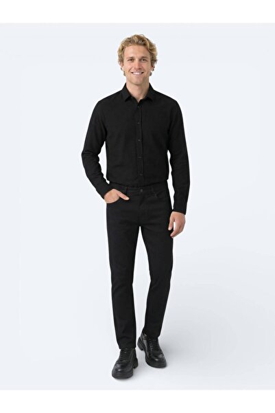 Kip Pantaloni negri din amestec de bumbac sport slim fit