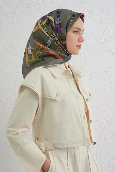 Armine Obje Patterned Pure Silk Twill Scarf 9422D 84