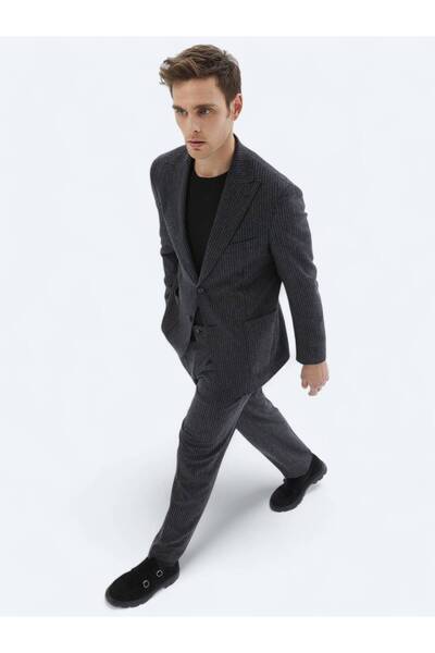 Kip Costum din amestec de lână cu dungi antracit, cu potrivire modernă