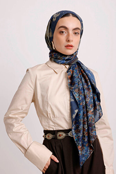 Ayshara Eșarfă Violet cu imprimeu floral perechi de șaluri laterale - Albastru